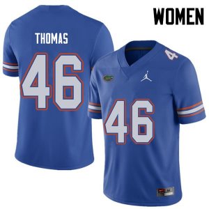 Women's Florida Gators #46 Will Thomas NCAA Jordan Brand Royal Authentic Stitched College Football Jersey FBW1362VR